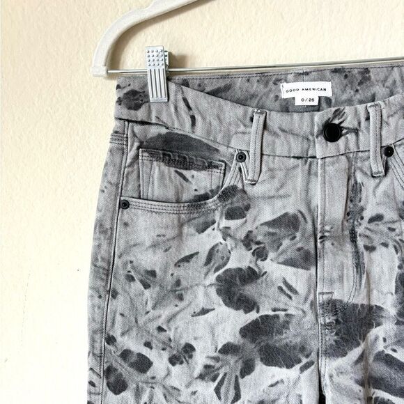 Good American Grey Jeans High Rise Straight Wide Leg Tie Dye Size 25 - Picture 9 of 11